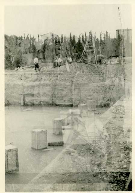 Fiume Isonzo, Gorizia. Cantiere di bonifica. Opere di sbarramento in costruzione